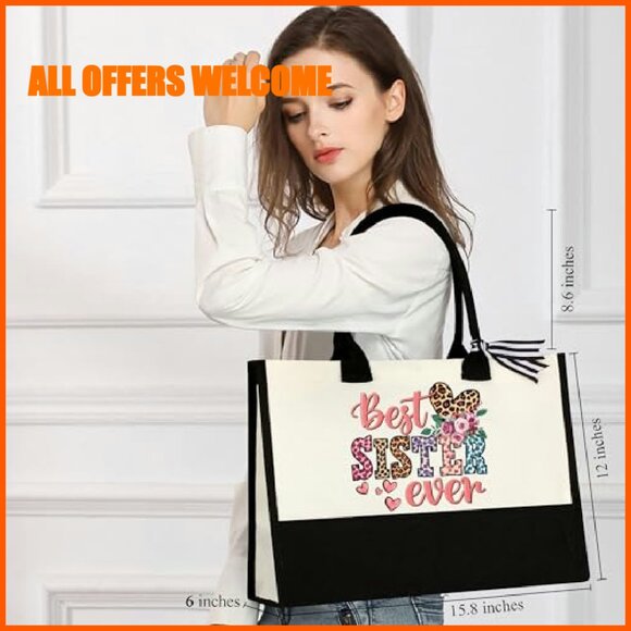 Canvas Tote Bag 15.8x12x6 Inches Gift Set with Makeup Cup Bracelet - Picture 3 of 8